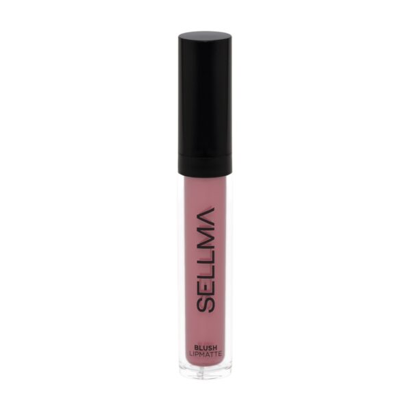 Lip gloss/lip matte in pink shade inside a clear tube with a black cap, labeled Blush Lip Matte.