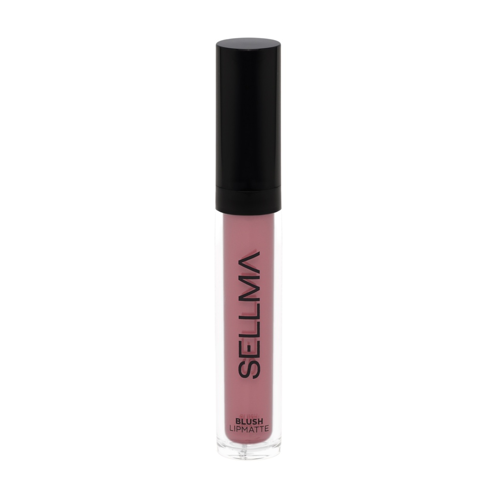 Lip gloss/lip matte in pink shade inside a clear tube with a black cap, labeled Blush Lip Matte.